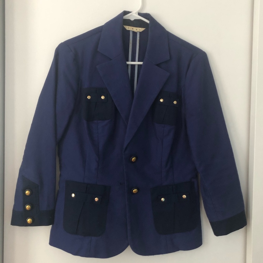 Cute royal blue blazer with navy and gold accents